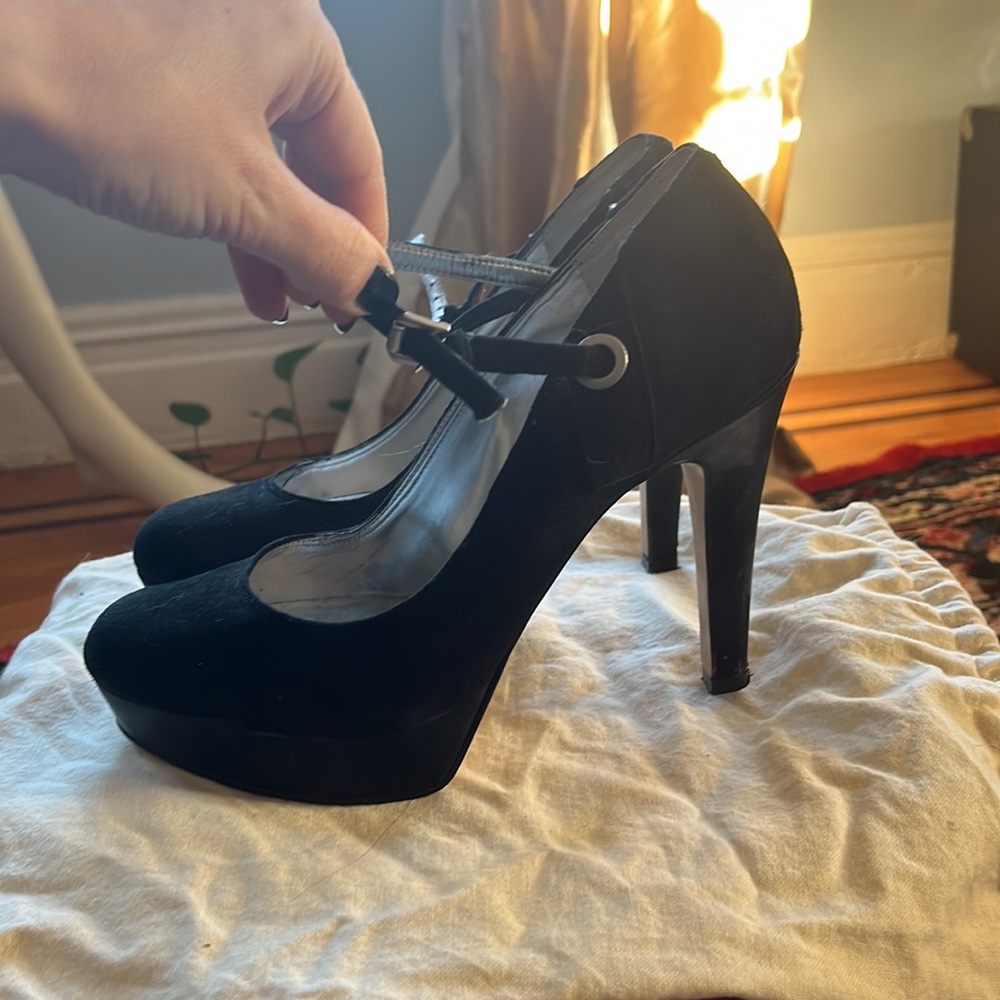 Platform Mary Janes, Faux Suede